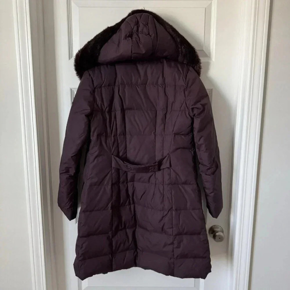 Larry Levine Winter Down Coat Burgundy/Wine Quilted Faux Fur Hood Long Puffer- S - Picture 6 of 8